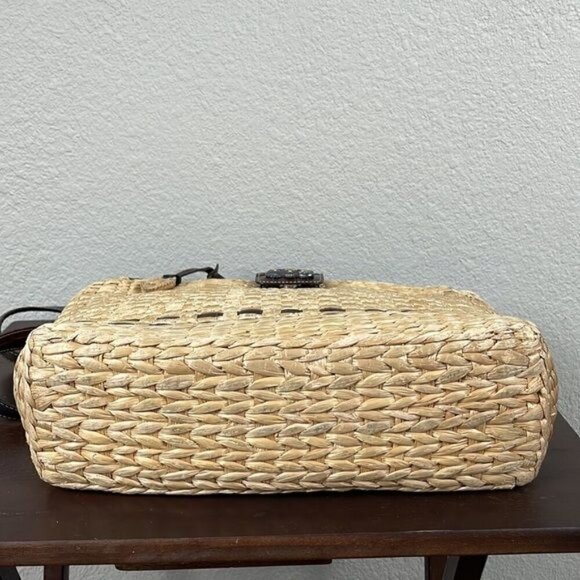Brighton Straw Raffia Woven Handbag Brown Croc Double Strap Tote Shopper Tan - Picture 10 of 16